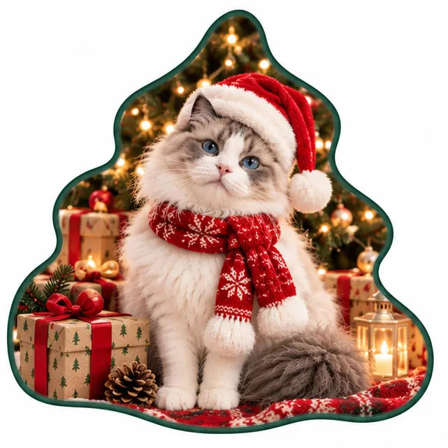 Christmas custom shaped cat rug design created from the original pet photo