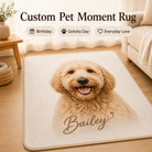 Custom Pet Moment Rug featuring a personalized dog portrait with faux cashmere surface and non-slip backing