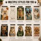 Custom pet rug style guide showcasing 10 personalized rug designs for dogs and cats, including photo rugs, pet selfie rugs, watercolor portraits, cartoon pet rugs, collage rugs, meme rugs, and unique shaped custom pet rugs.