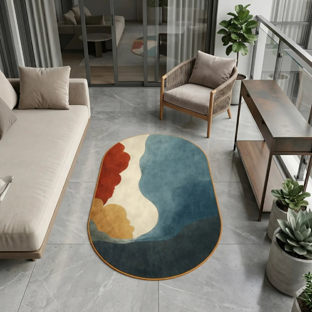 Irregular colores rug living room