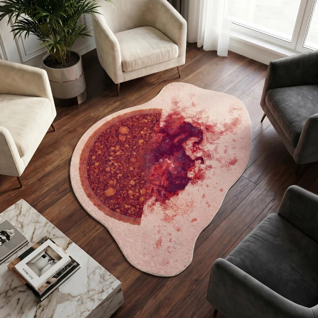 Red persian style rug living room