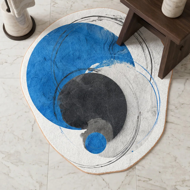 Ebb and Orbit – Irregular Blue & Gray Rug | 3 x 3.5 ft | Bathroom