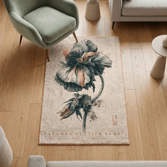 Elegy in Bloom – Stamp-Inspired Rug | 4 x 6 ft | Living Room