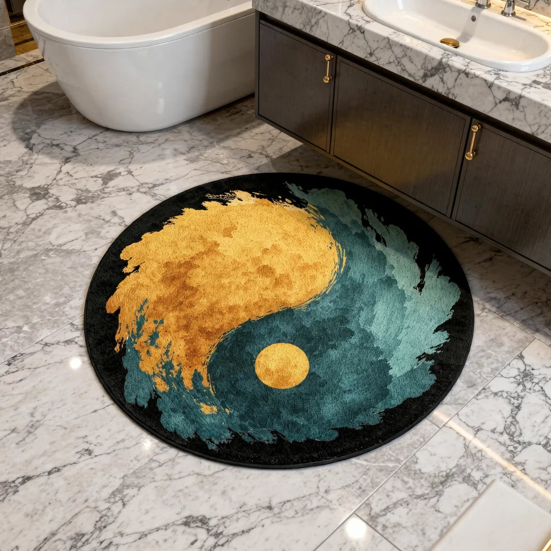 Irregular colores rug bathroom