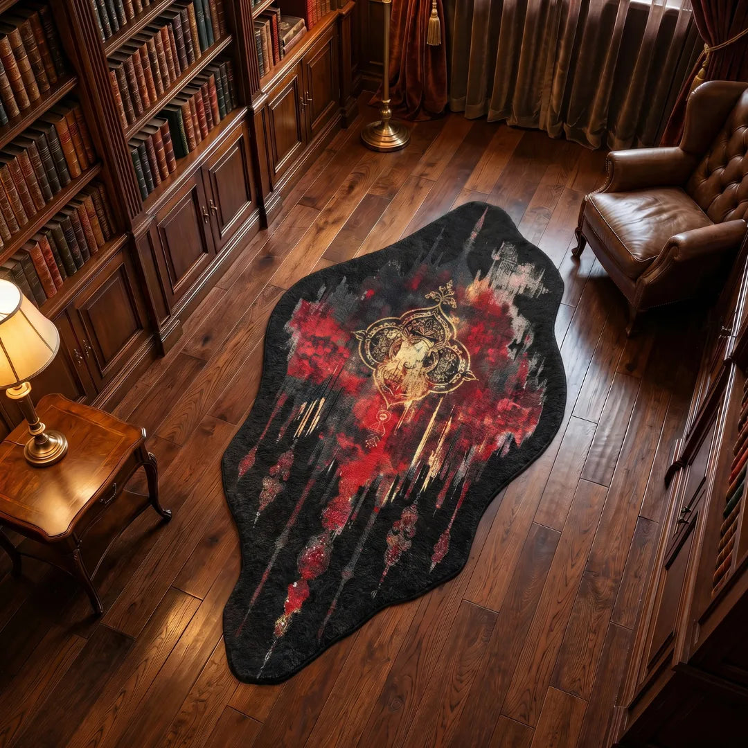 Red persian style rug library