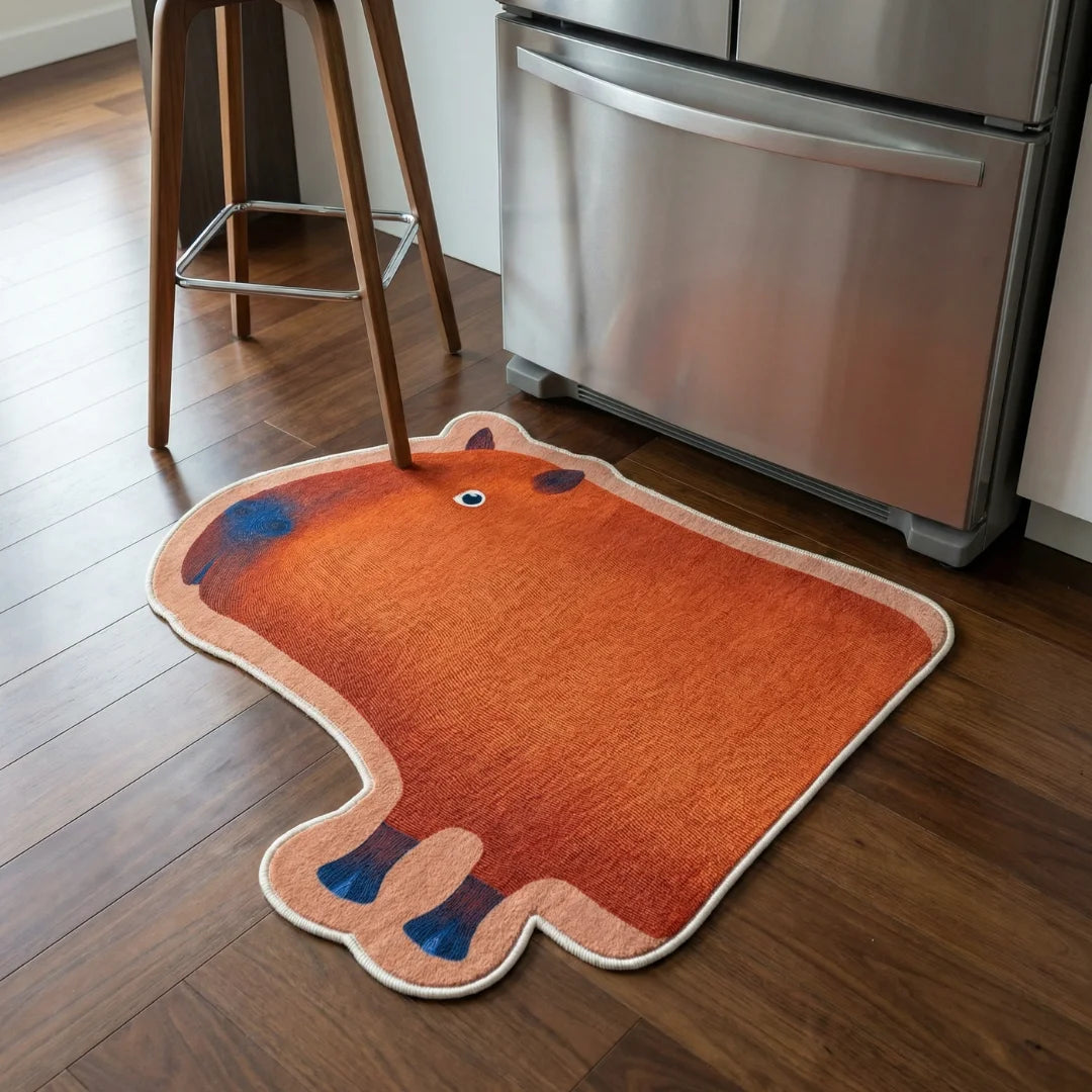 Irregular capybara rug kitchen
