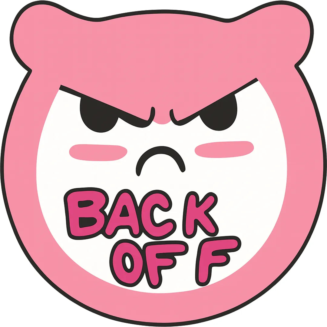 Irregular black “BACK OFF” phrase rug design with bold cream letters on a white background, shown as a flat artwork for printing.