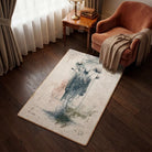 Stamp inspired rug living room