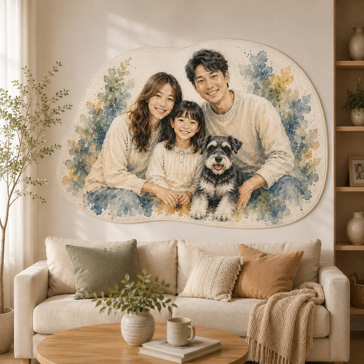 Custom Family & Pet Portrait Rug – Personalized Memory Keepsake
