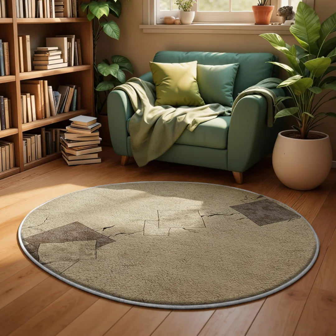 Irregular beige faultline rug living room