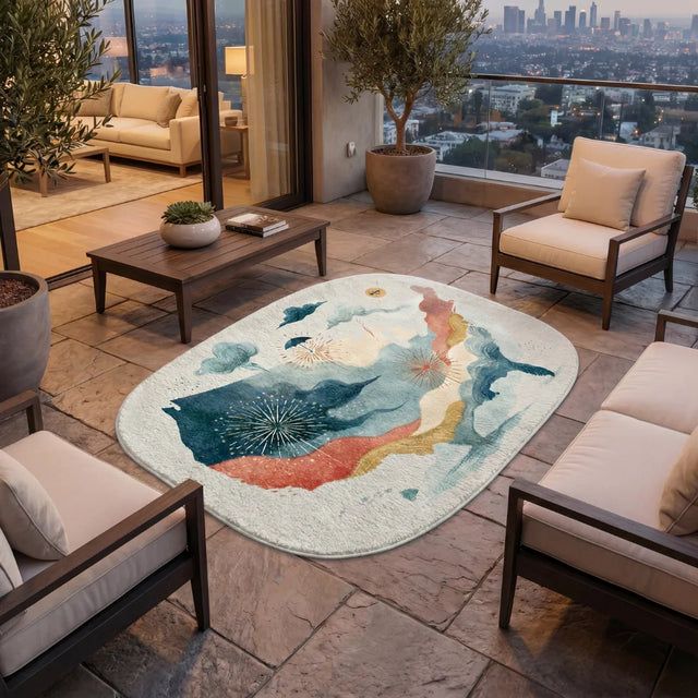 Fireworks in Lands – Irregular USA Map Rug | 6 x 4.5 ft | Patio & Balcony