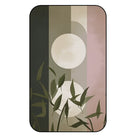 Abstract kitchen rug featuring vertical color blocks, soft circular forms, and minimalist botanical elements in muted green, beige, and blush tones