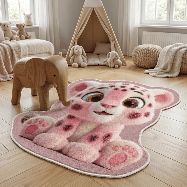 Fluffy Paws - Irregular Pink Leopard Rug | 3 x 3 ft | Kidsroom & Playroom