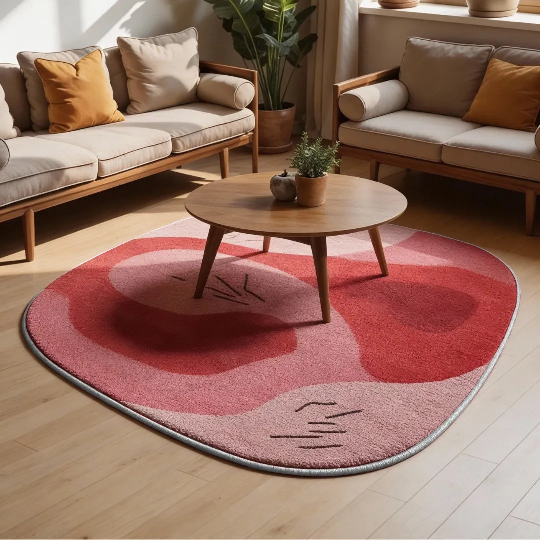 Irregular pink abstract rug living room