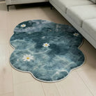 Irregular blue daisy rug living room