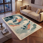 Stamp inspired rug living room