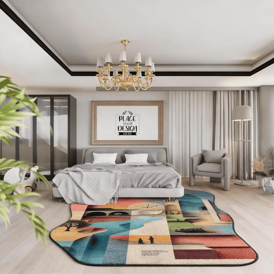 Irregular abstract sunset landscape rug bedroom