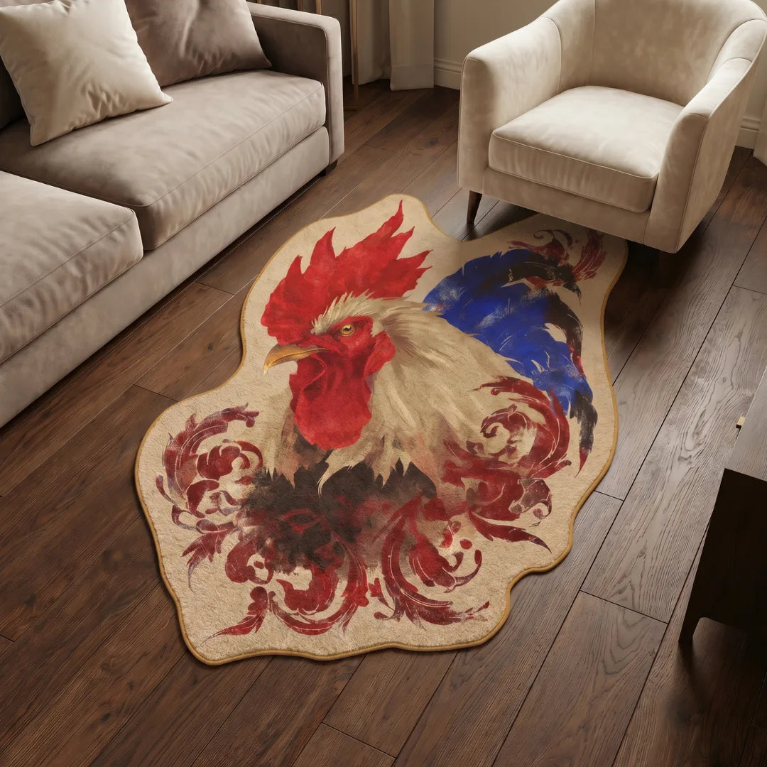 Rooster style rug living room