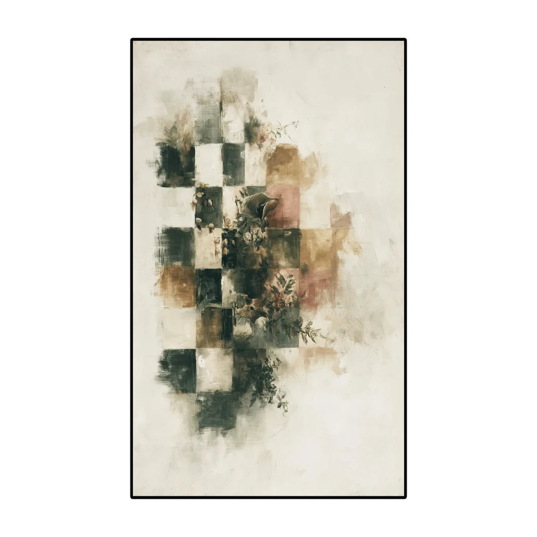 Abstract checkered style rug bedroom