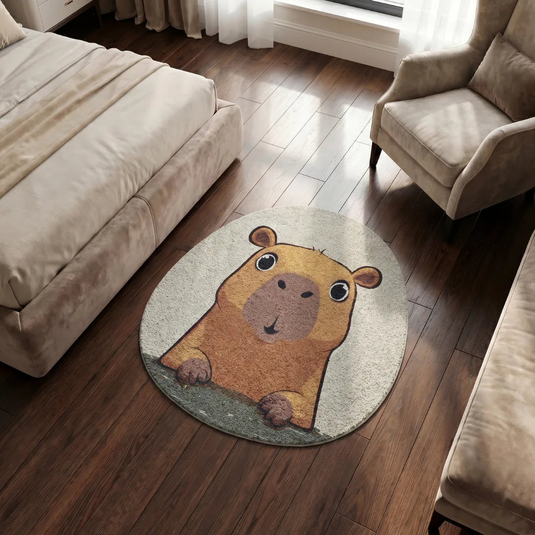 Irregular capybara rug bedroom