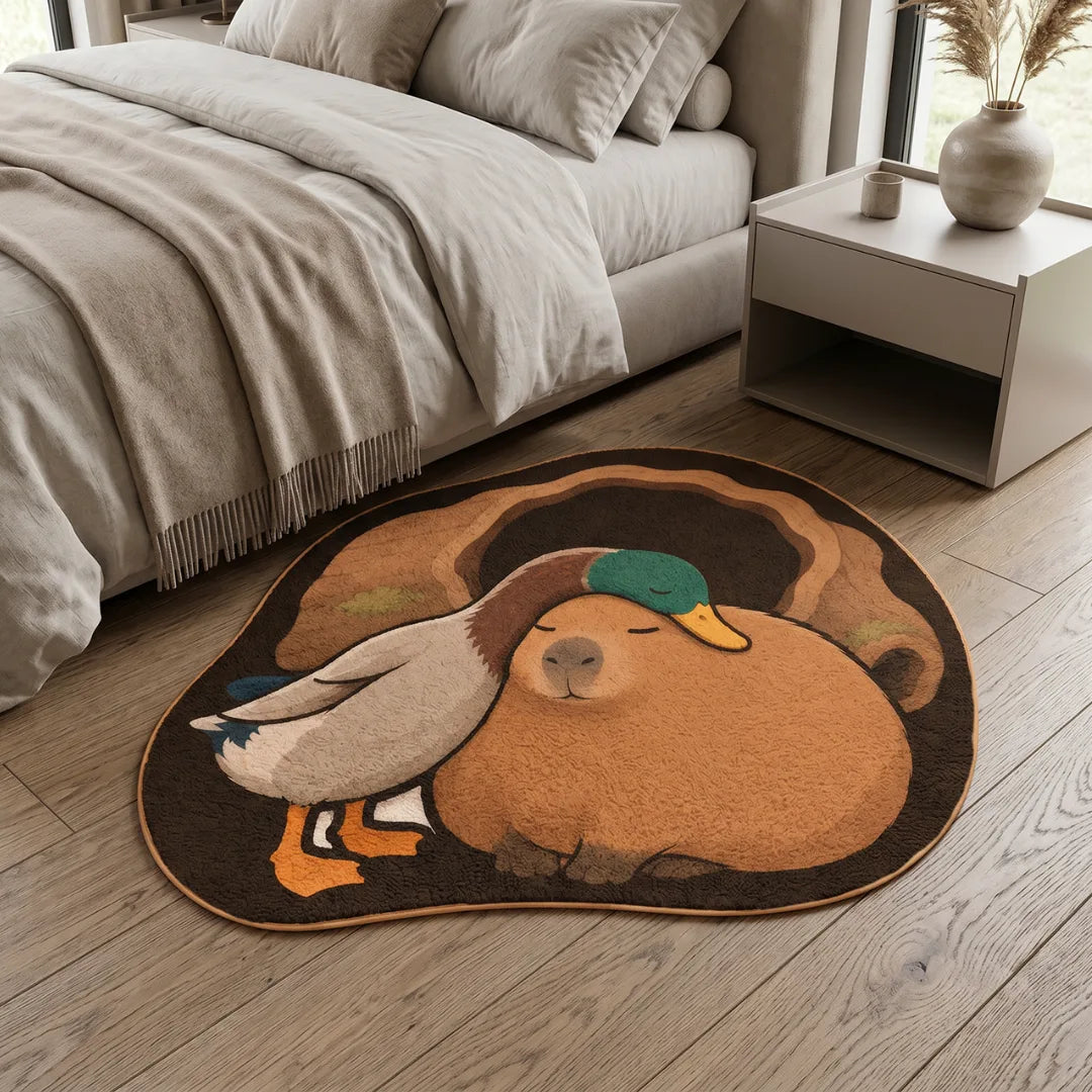 Irregular capybara rug bedroom
