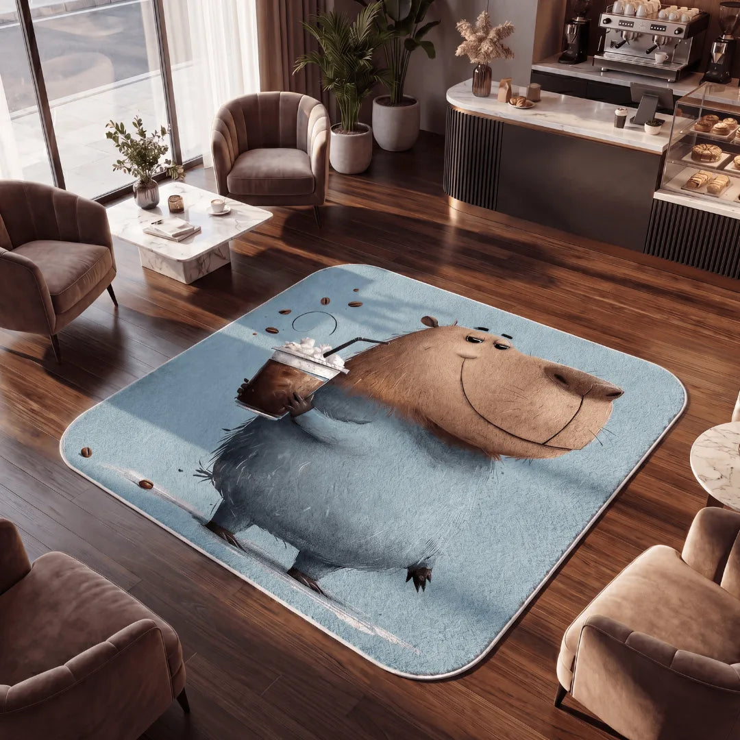 Capybara style rug coffee shop