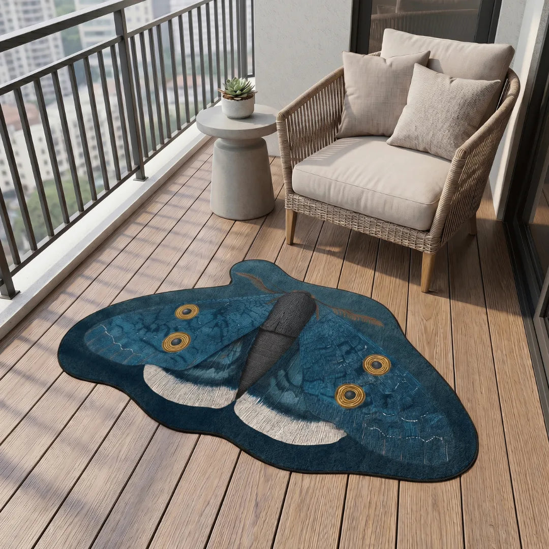 Irregular blue rug patio balcony