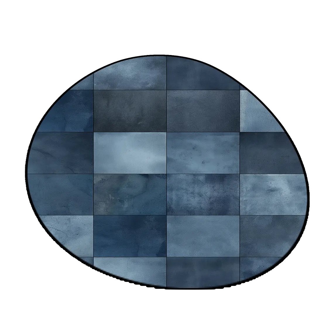 Irregular blue checkered rug balcony nook