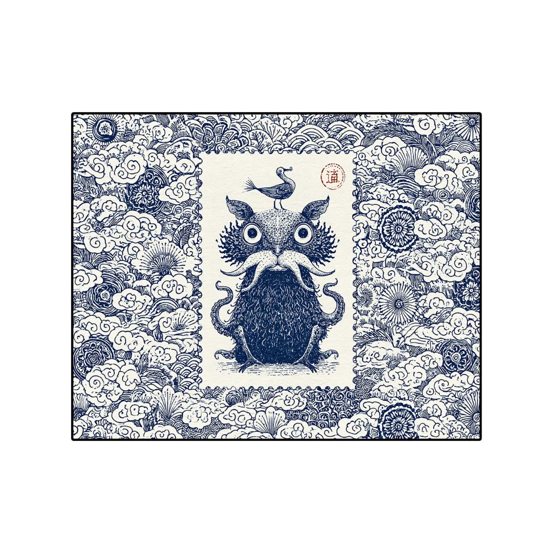 Stamp inspired rug living room