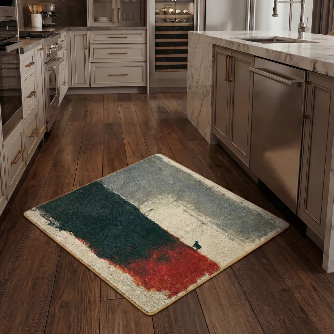 Rothko inspired abstract color rug kitchen