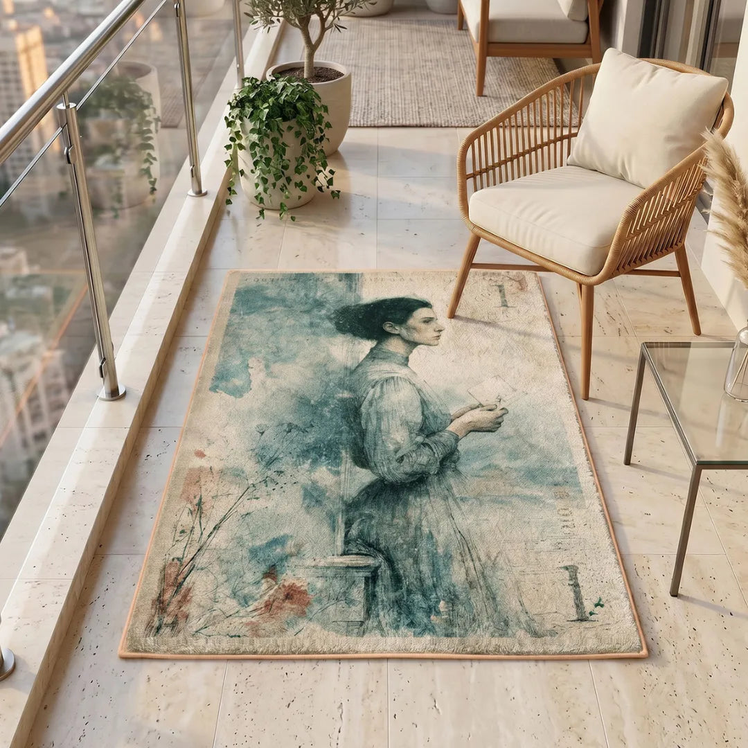 Stamp inspired rug patio balcony