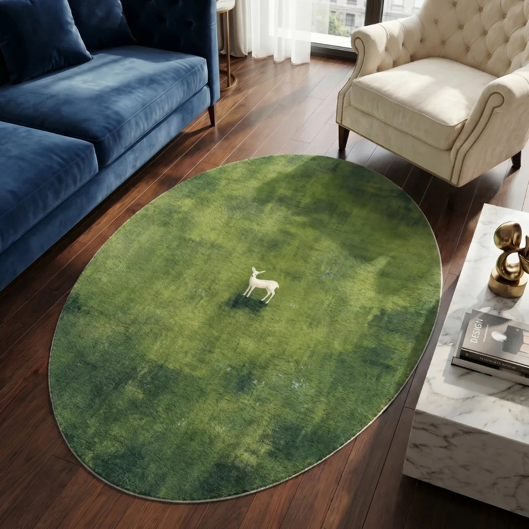 Irregular green minimalist rug living room