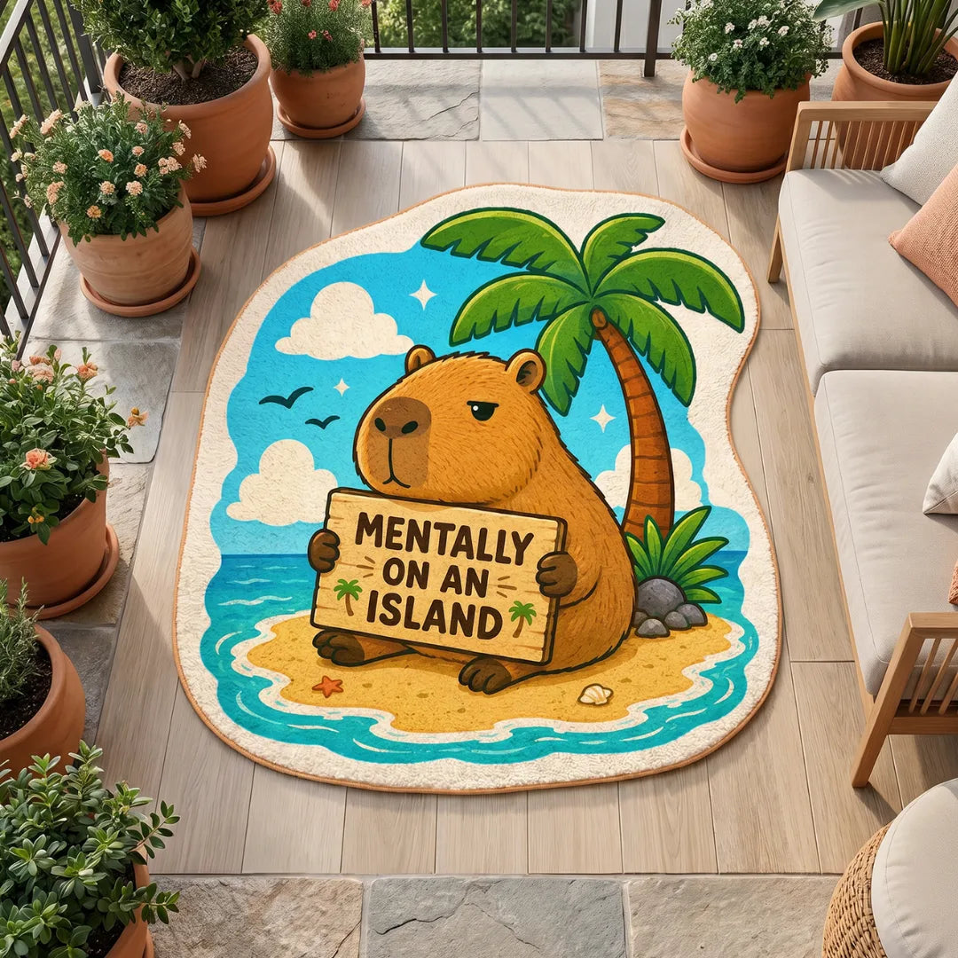 Irregular capybara style rug patio balcony