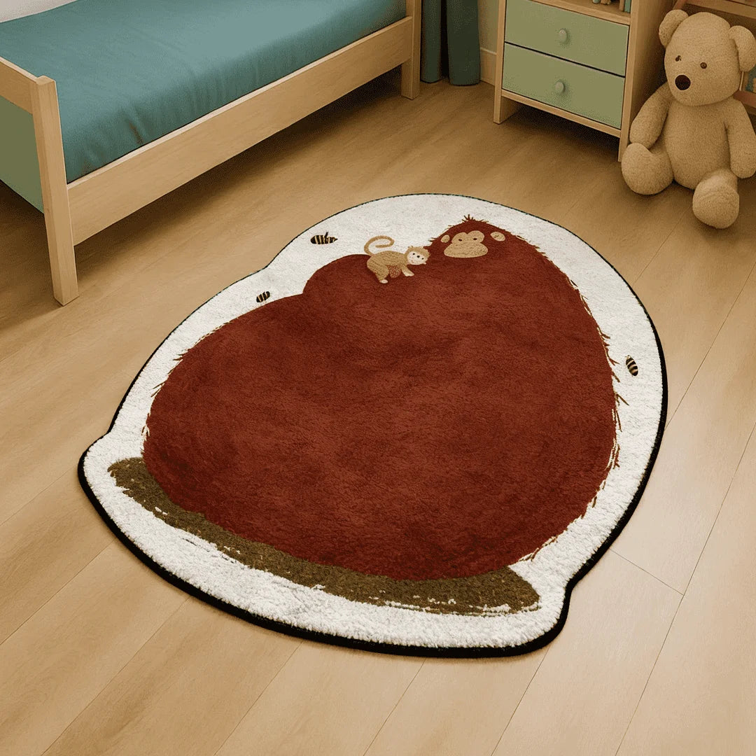 Irregular punch the lonely monkey inspired rug kidsroom