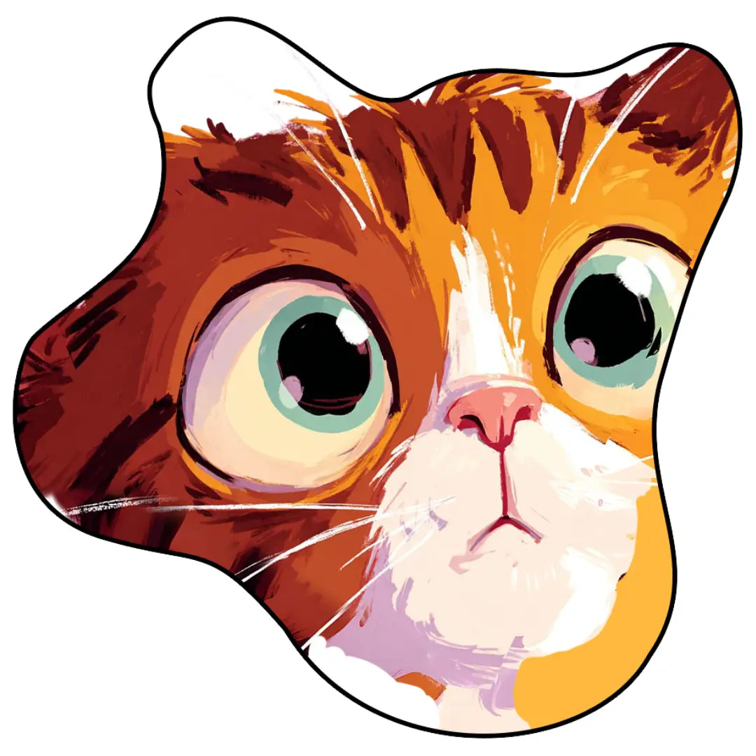 Illustration of a cat's face with large eyes on a white background