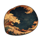 Irregular dark blue and ochre wave rug living room reading nook