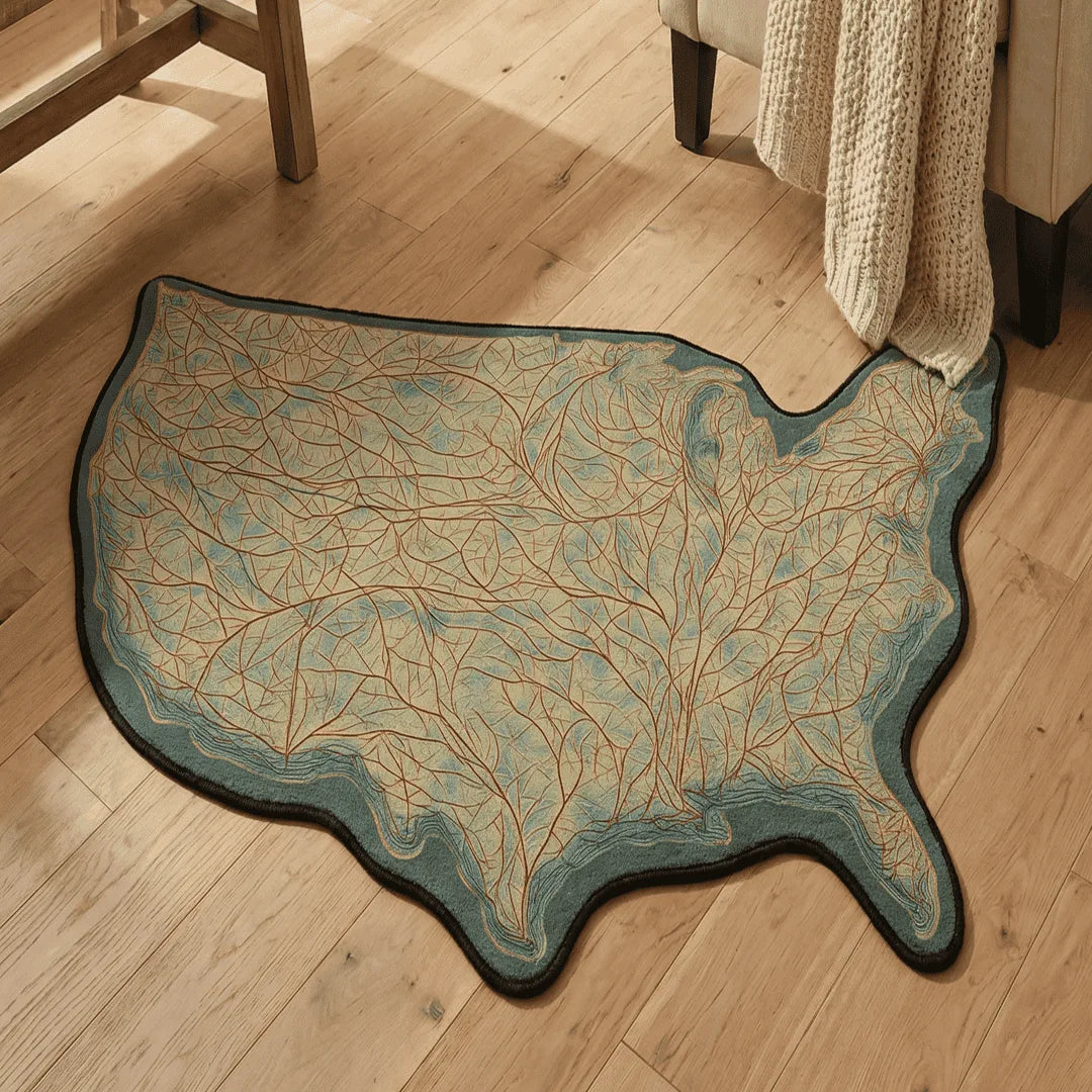 Irregular USA map rug living room