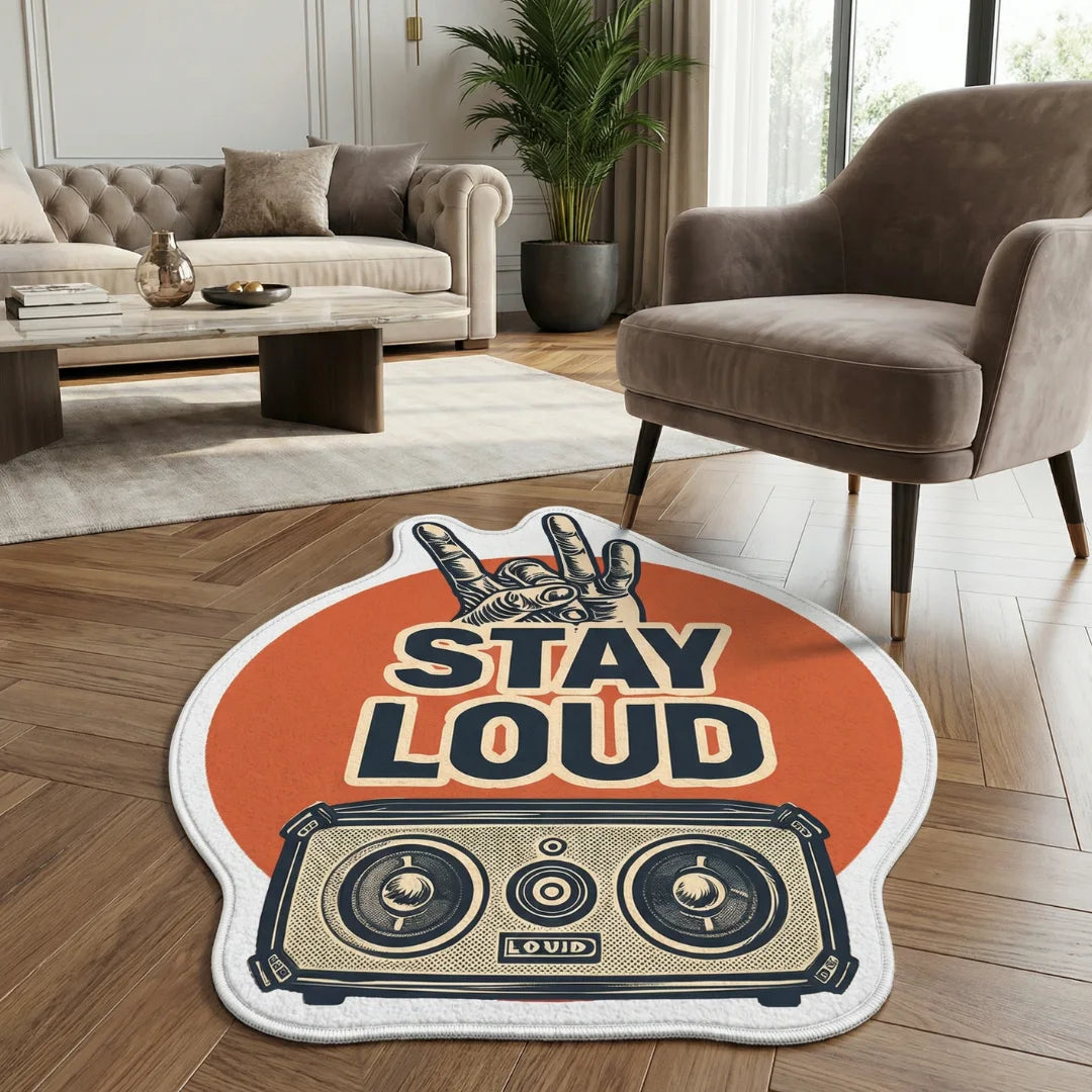 Irregular logo rug living room