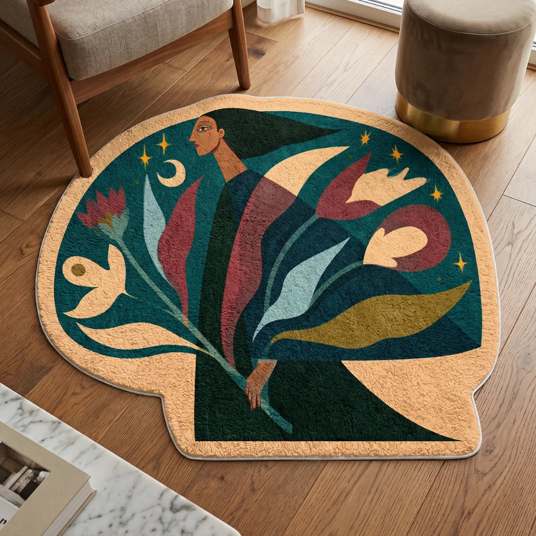 Irregular boho style rug living room