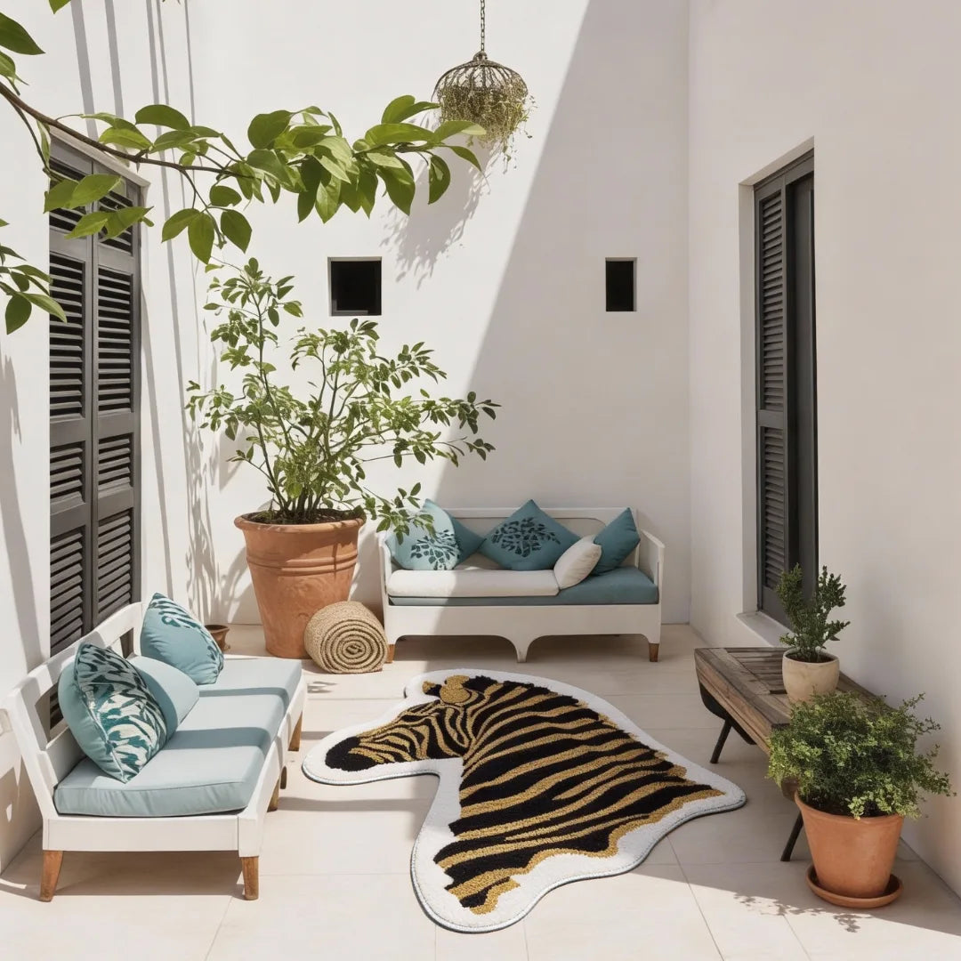 Irregular zebra rug balcony patio