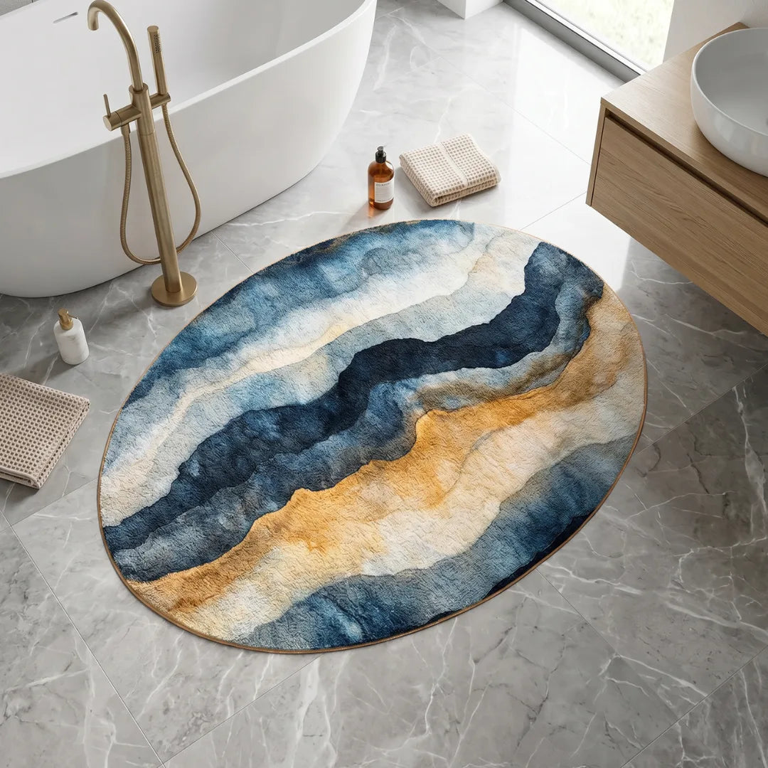 Irregular colores rug bathroom