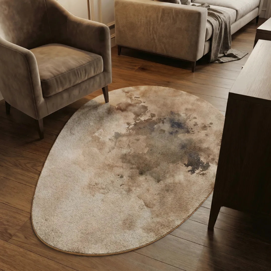 Coffee stain inspired rug living room