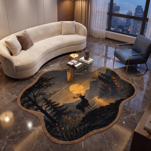 Moon Over Antlers – Irregular Deer Style Rug | 6 x 5 ft | Living Room
