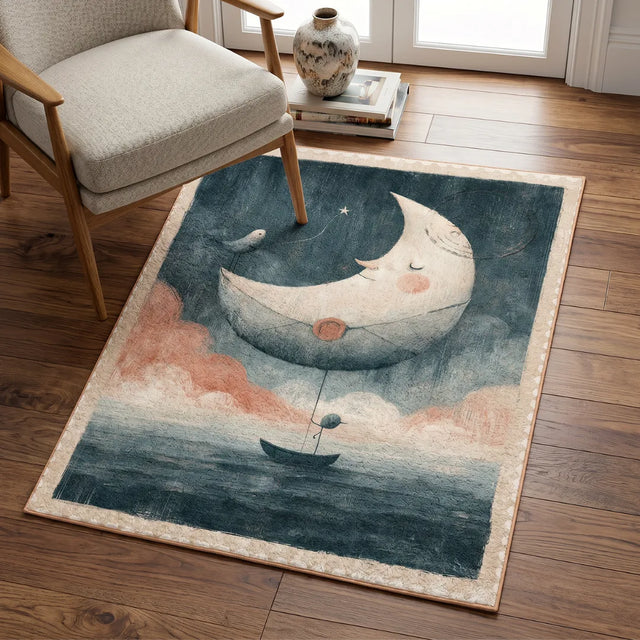 Moon Writes Back – Stamp-Inspired Rug | 4 x 6 ft | Living Room & Reading Nook