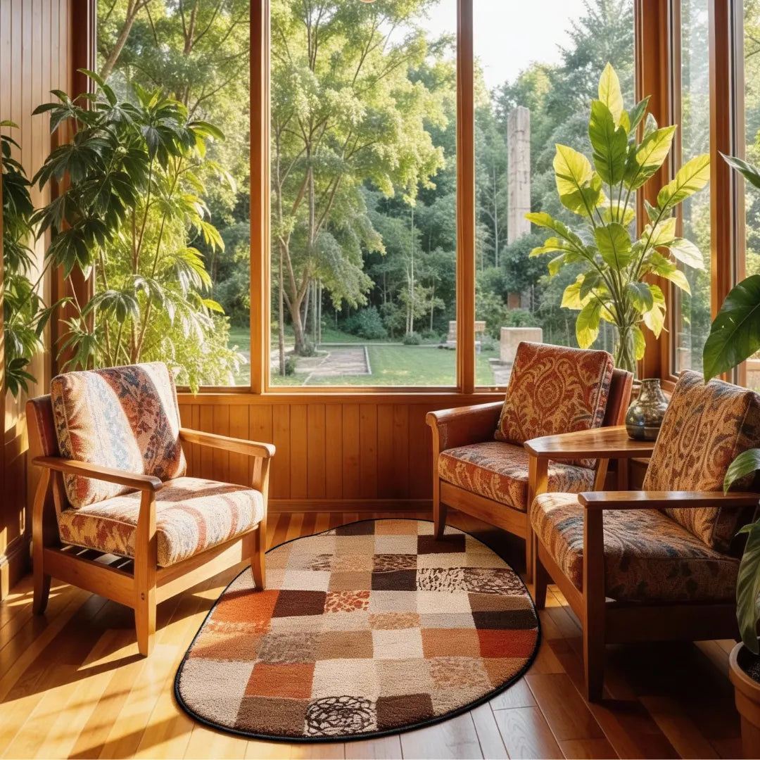 Irregular moss clay checkered rug patio balcony