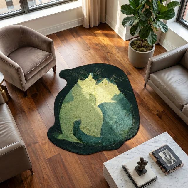 Nest of Two – Irregular Green Cat Rug | 5 x 6 ft | Living Room