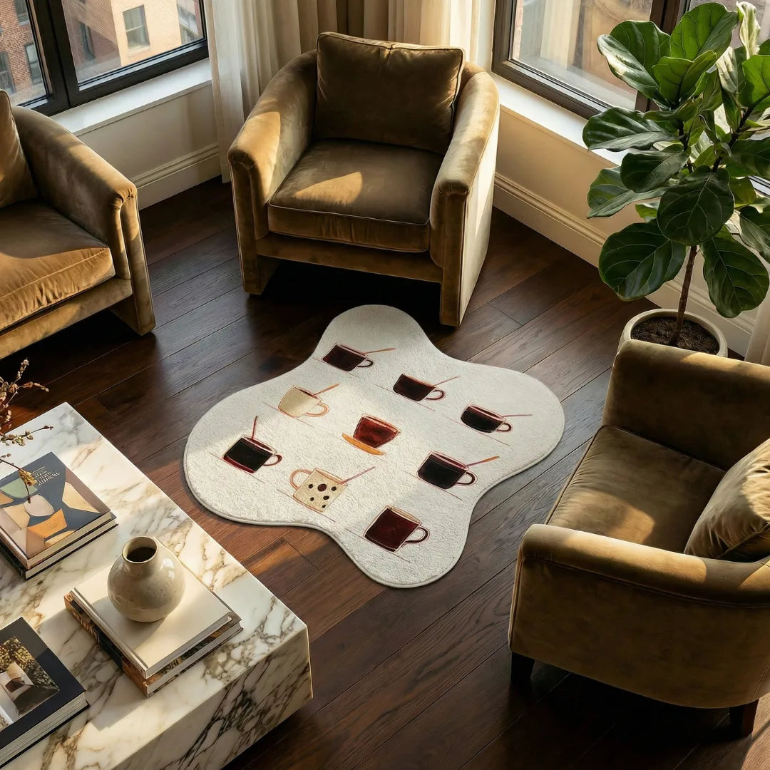 Irregular coffee rug living room