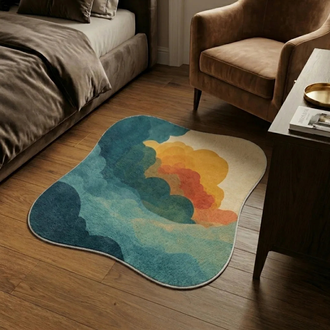 Irregular colores rug bedroom
