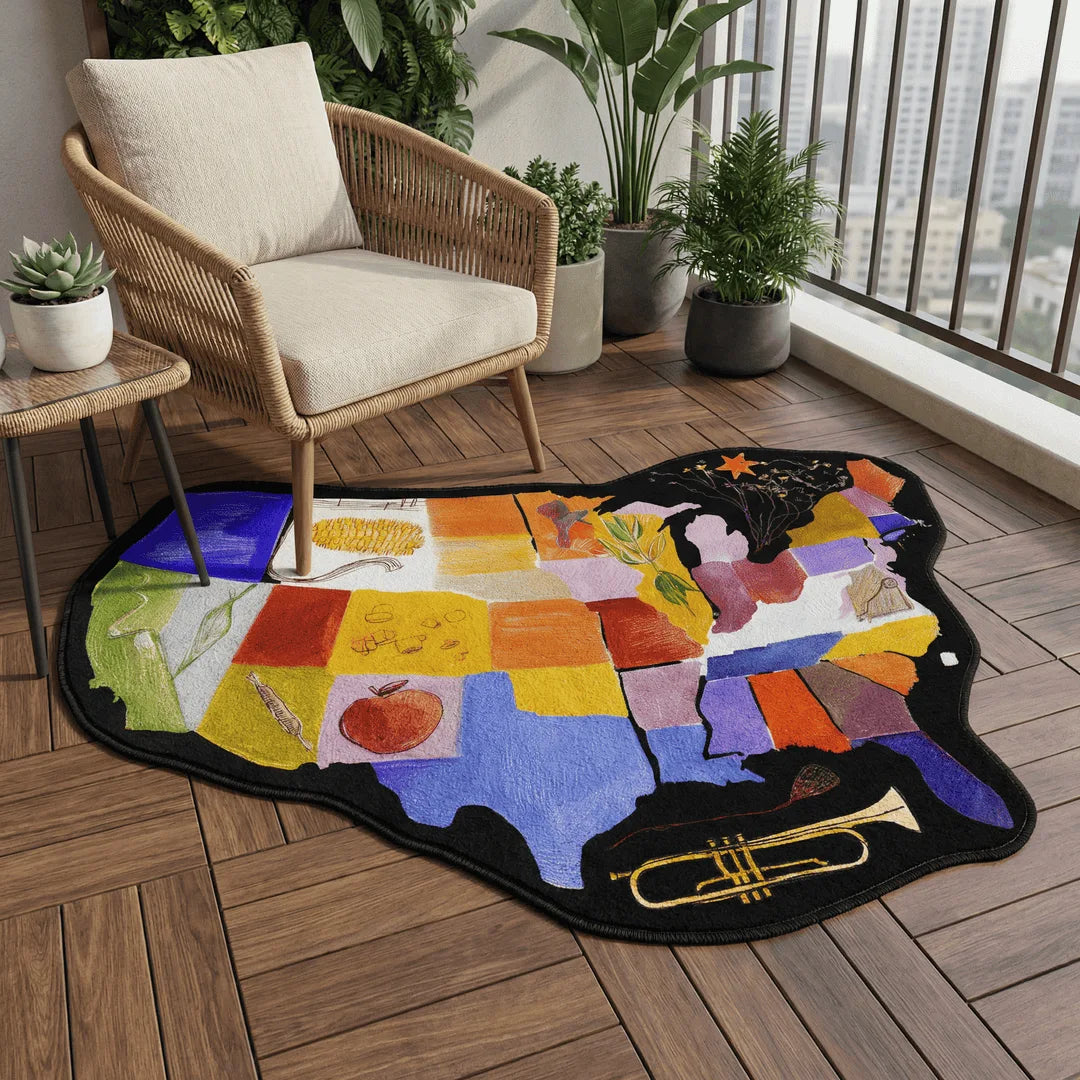 Irregular usa map rug patio balcony