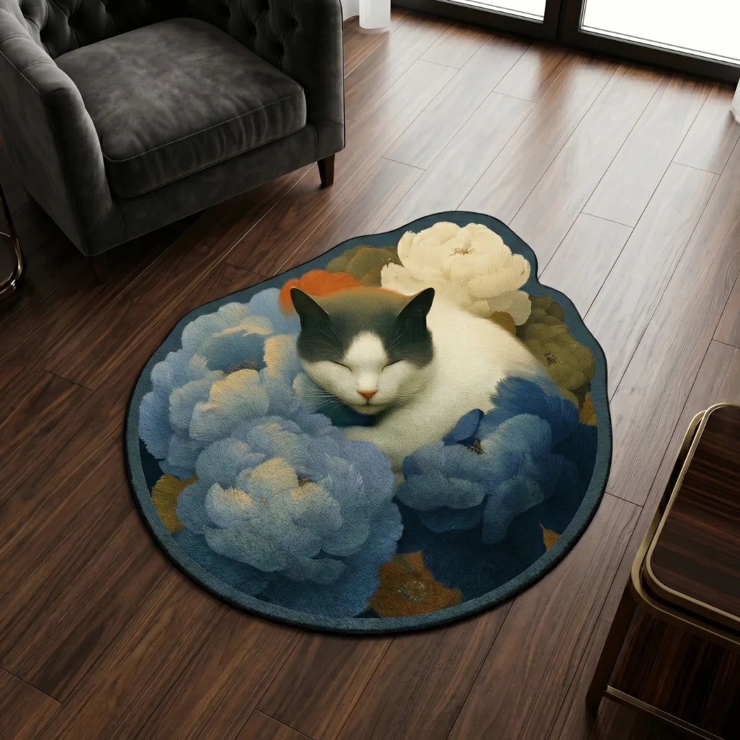 Irregular cat corner rug living room